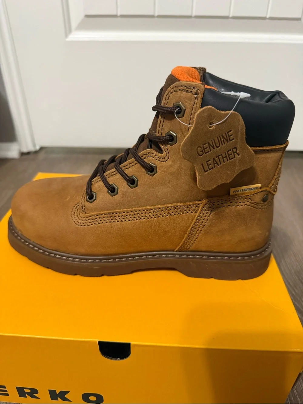 Men's Brown Genuine Leather Lace-Up Work Boots by